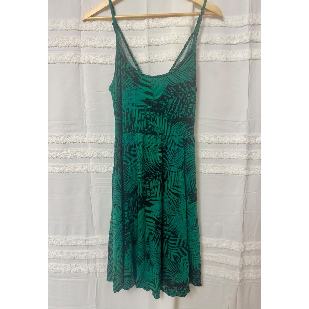WEACZZY Womens Green Tropical Palm Leaf Empire Waist V-Neck Summer Mini Dress M - Picture 5 of 8